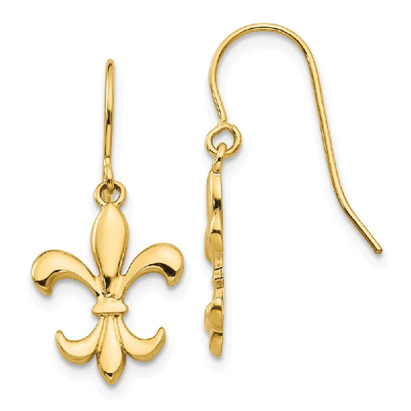 Women's earrings thin-pearl-Polished Fleur De Lis Dangle Earrings in 14k Yellow Gold