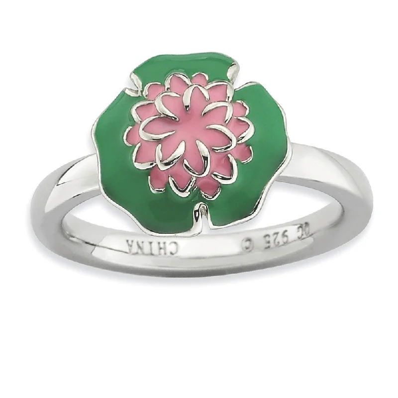 Women's rings angular-design-2.25mm Sterling Silver Stackable Enameled Water Lily Ring