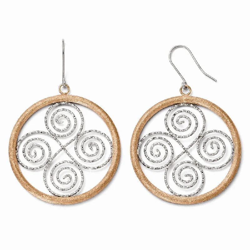 Women's earrings simple-gem-35mm Sterling Silver & Rose Gold Tone Scroll & Circle Dangle Earrings