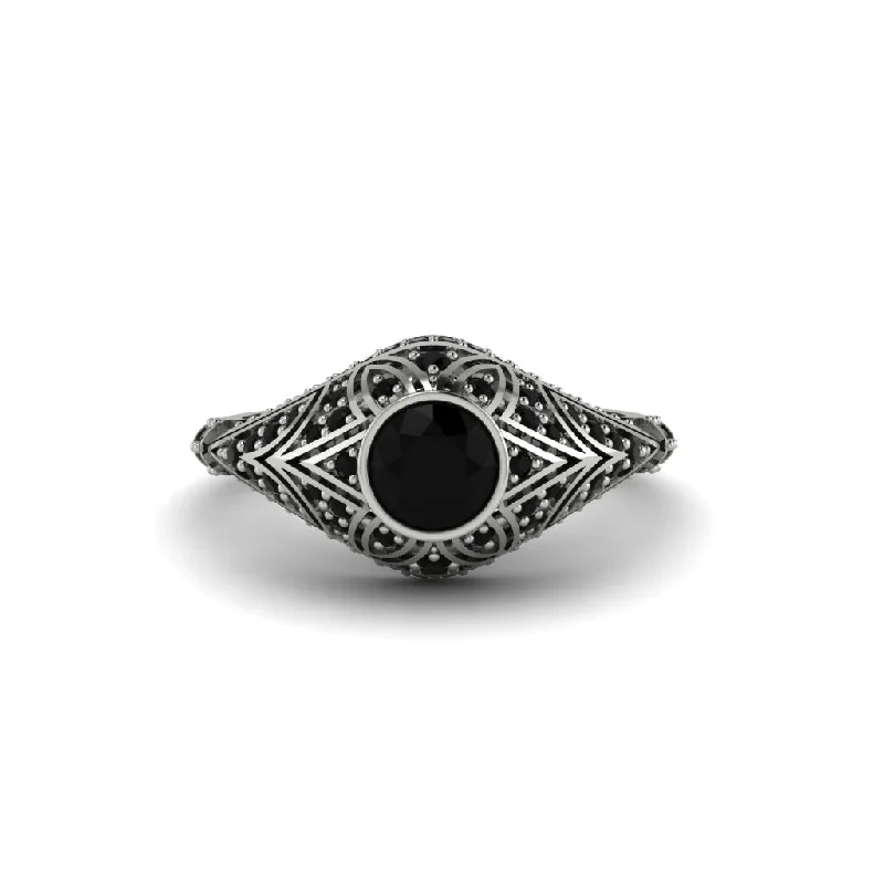 Women's engagement rings playful-design-Black Diamond Bezel Vintage Filigree Engagement Ring - Kendall No. 39