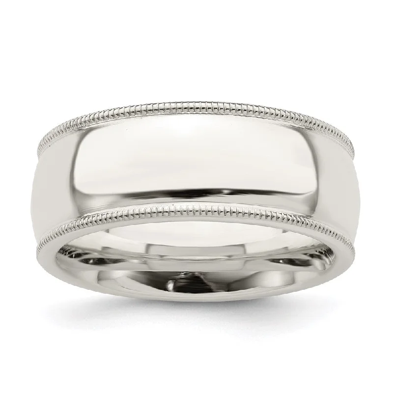 Women's rings faint-luster-Men's 8mm Sterling Silver Half Round Milgrain Edge Comfort Fit Band