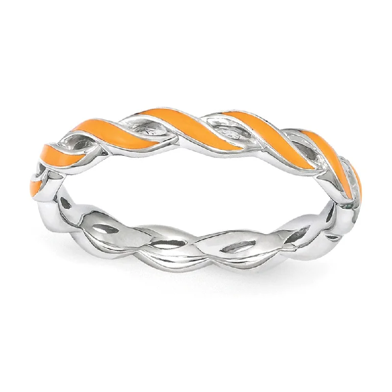 Women's rings brushed-gold-2mm Sterling Silver Stackable Expressions Orange Enamel Swirl Band