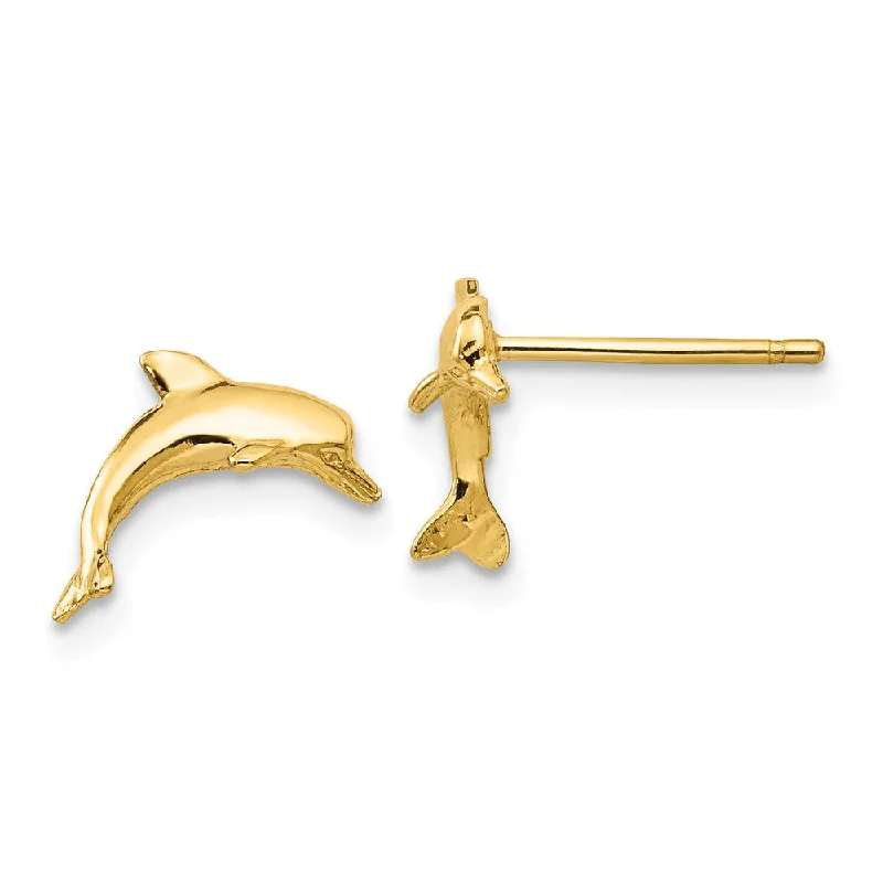 Women's earrings delicate-bar-10mm Polished Dolphin Post Earrings in 14k Yellow Gold