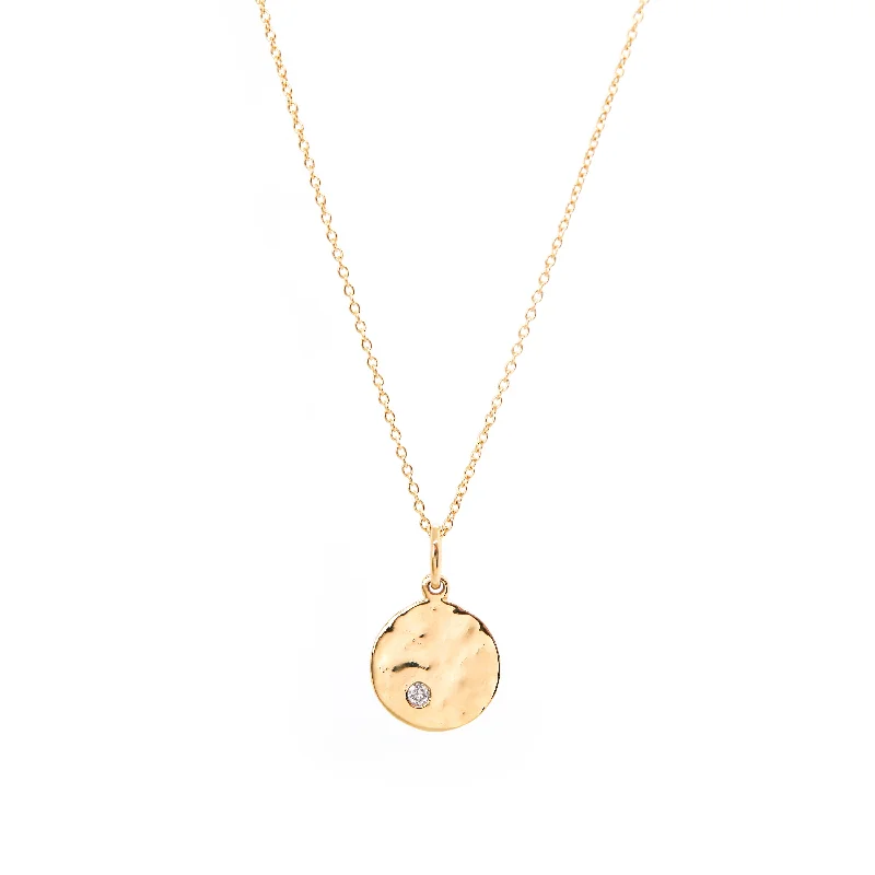 Women's necklaces radiant-detail-Mini Disc with Diamond Pendant Necklace, Solid Gold