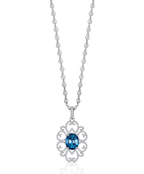 Women's necklaces shimmering-gold-London Blue Topaz Swirl Necklace with Diamonds 504-JSA