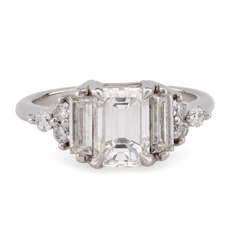 Women's engagement rings luxe-rose-Vintage GIA 1.51 Carat Emerald Cut Diamond Platinum Engagement Ring