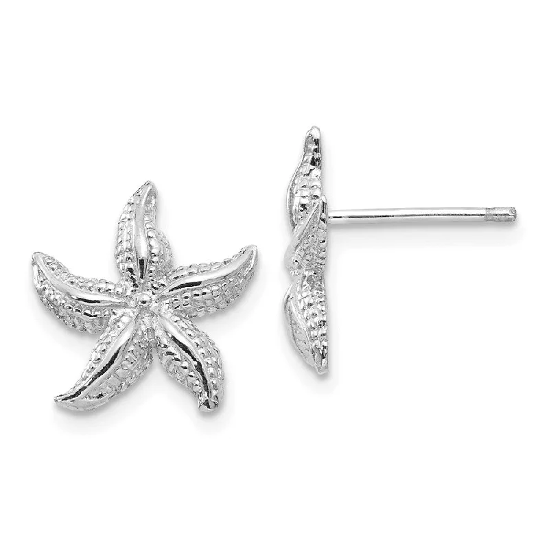 Women's earrings micro-pearl-13mm Polished Textured Starfish Post Earrings in 14k White Gold