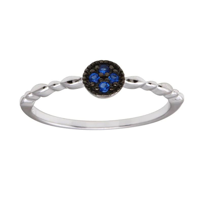 Women's rings ornate-Silver 925 Rhodium Plated Round Shape 4 Blue CZ Ring