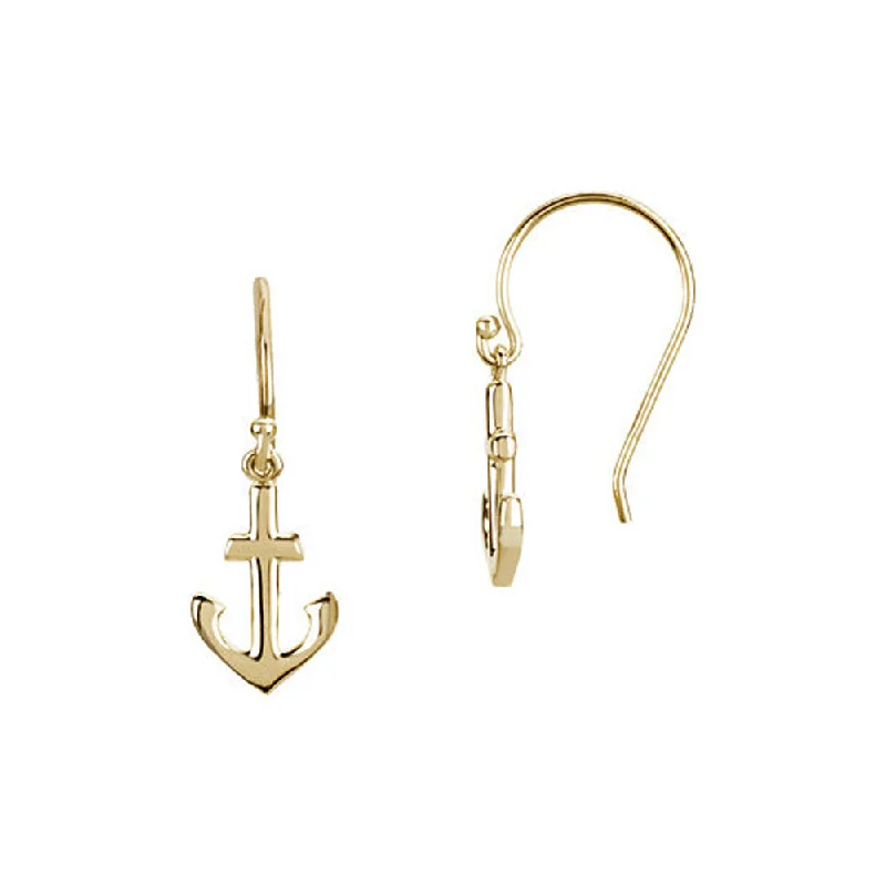 Women's earrings micro-gold-Petite Anchor Dangle Earrings in 14k Yellow Gold