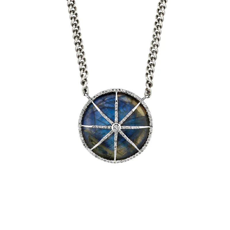 Women's necklaces filigree-pendant-Labradorite Compass Star Curb Chain Necklace  N0000710