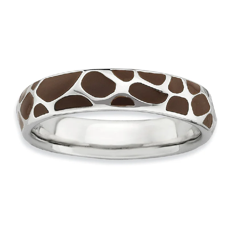 Women's rings lasting-gem-4.5mm Silver and Enamel Stackable Animal Brown Print Band