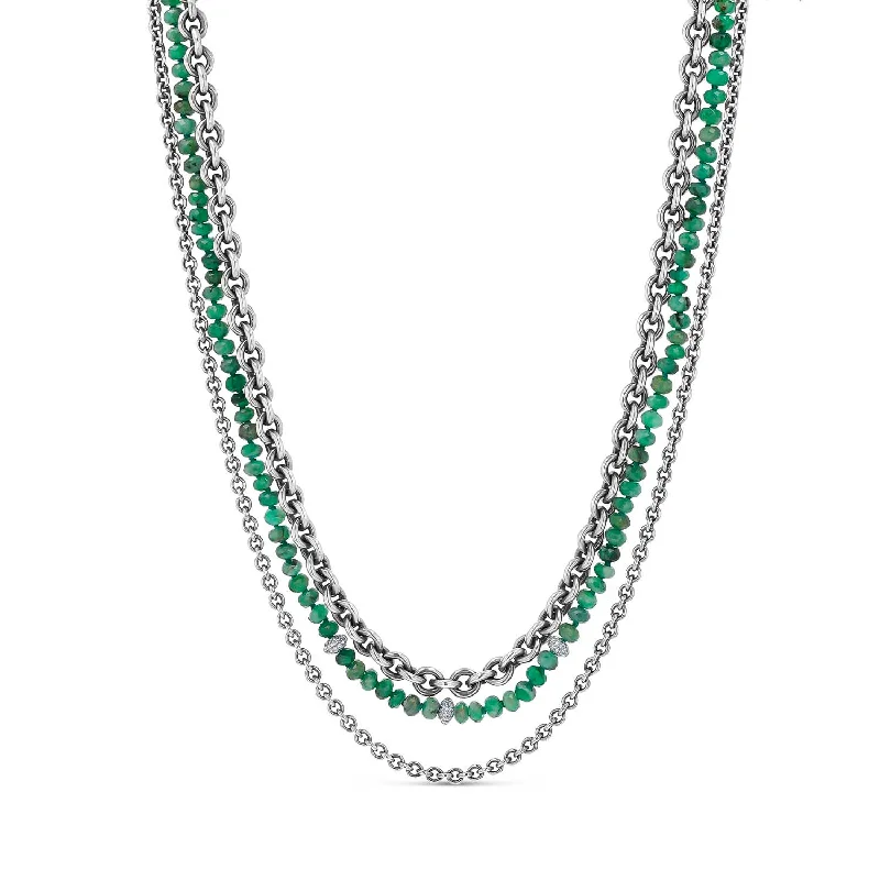 Women's necklaces coral-blush-Emerald Gemstone Meets Chain Triple Strand Necklace N0002792