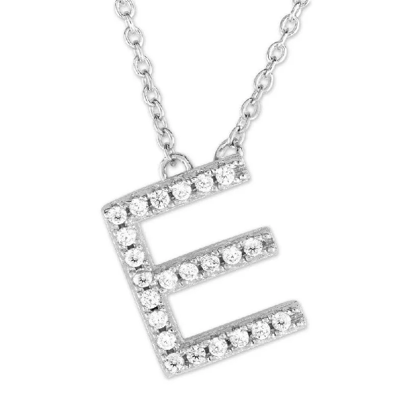 Women's necklaces delicate-stone-Sterling Silver Micro Pave "E" Pendant Necklace