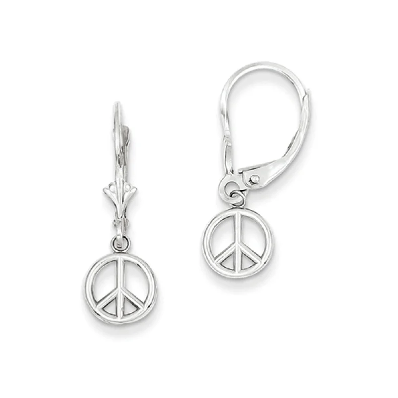 Women's earrings fine-hoop-8mm 3D Peace Sign Lever Back Earrings in 14k White Gold