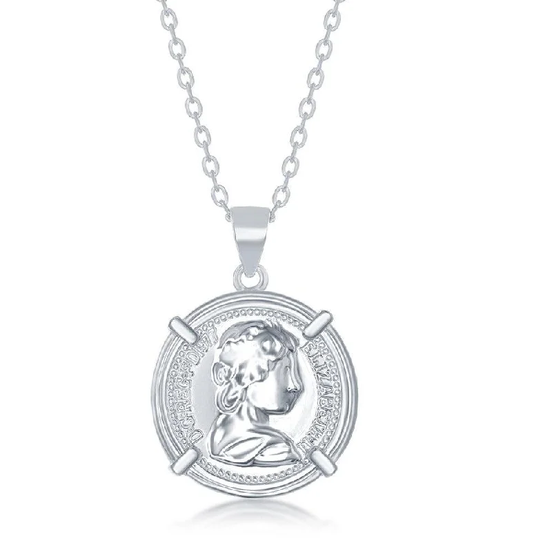 Women's necklaces sculpted-link-Sterling Silver Queen Elizabeth Coin Necklace