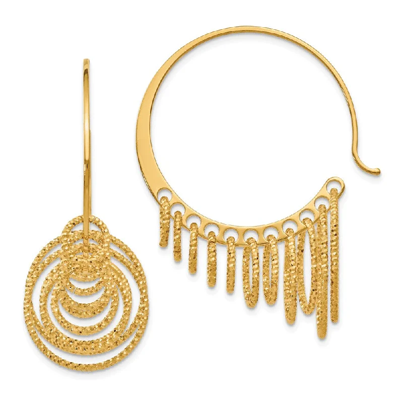 Women's earrings subtle-drop-Laser Cut Chandelier Circle Threader Hoop Earrings, Gold Tone Silver