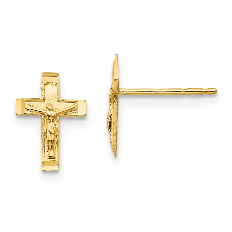 Women's earrings dainty-chain-Children's 14k Yellow Gold 10mm Crucifix Cross Post Earrings