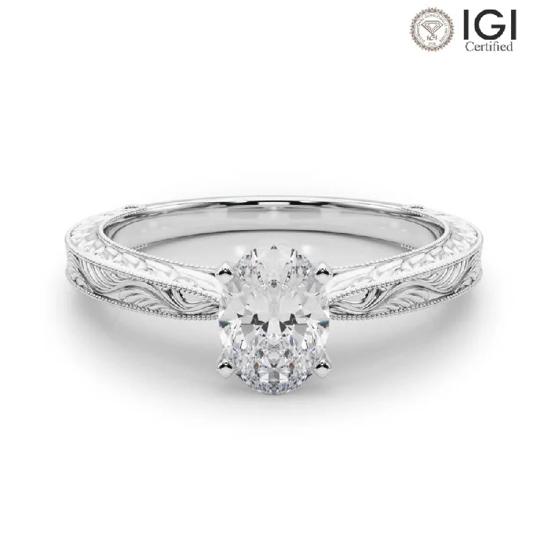 Women's engagement rings luminous-shine-Victoria Oval Lab Grown Diamond Solitaire Engagement Ring IGI Certified