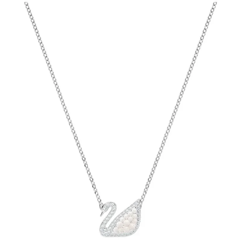 Women's necklaces crafted-grace-Swarovski Women's Necklace - Iconic Swan Crystal Pearl Rhodium Plated | 5416605