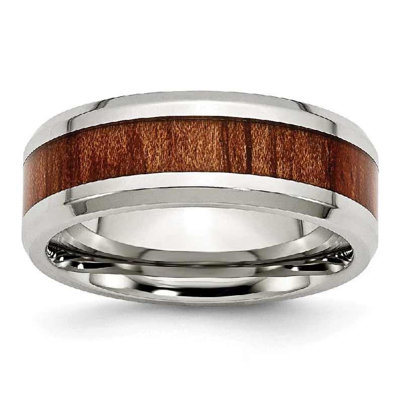 Women's rings double-band-Men's 8mm Stainless Steel Red/Orange Koa Wood Enamel Comfort Fit Band