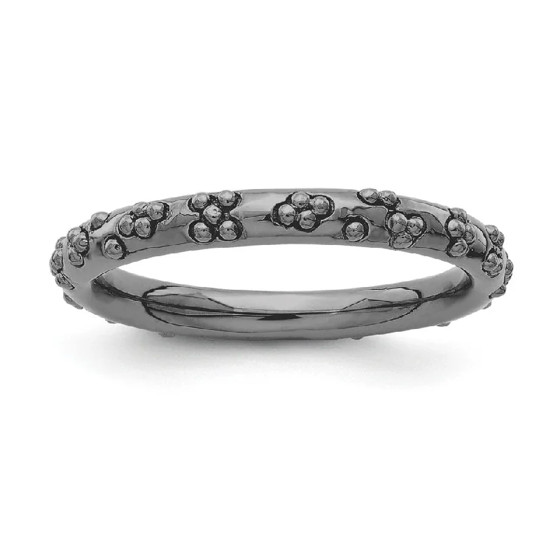 Women's rings snug-fit-2.5mm Black Plated Sterling Silver Stackable Textured Band