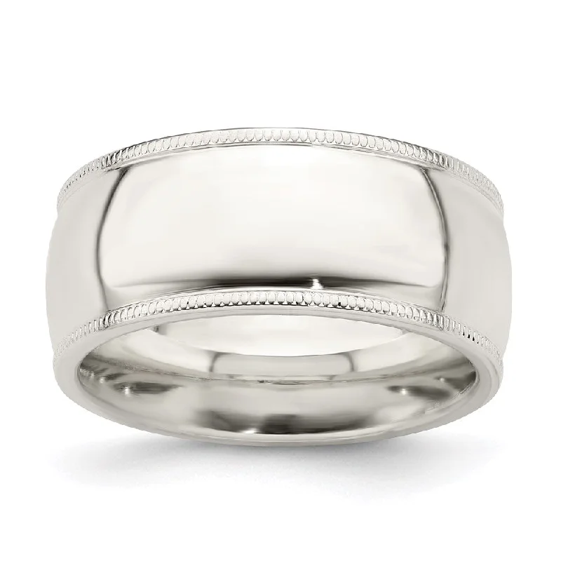 Women's rings airy-style-Men's 9mm Sterling Silver Half Round Milgrain Edge Comfort Fit Band