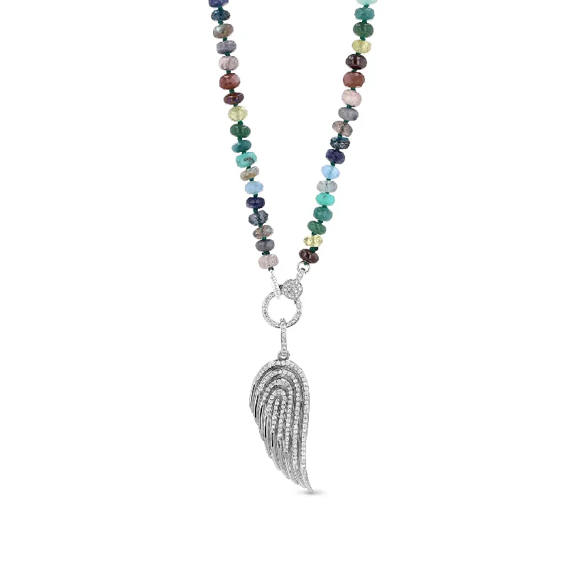 Women's necklaces fine-blush-Diamond Angel Wing Pendant on Montecito Nights Bead Necklace - 34"  N0003356