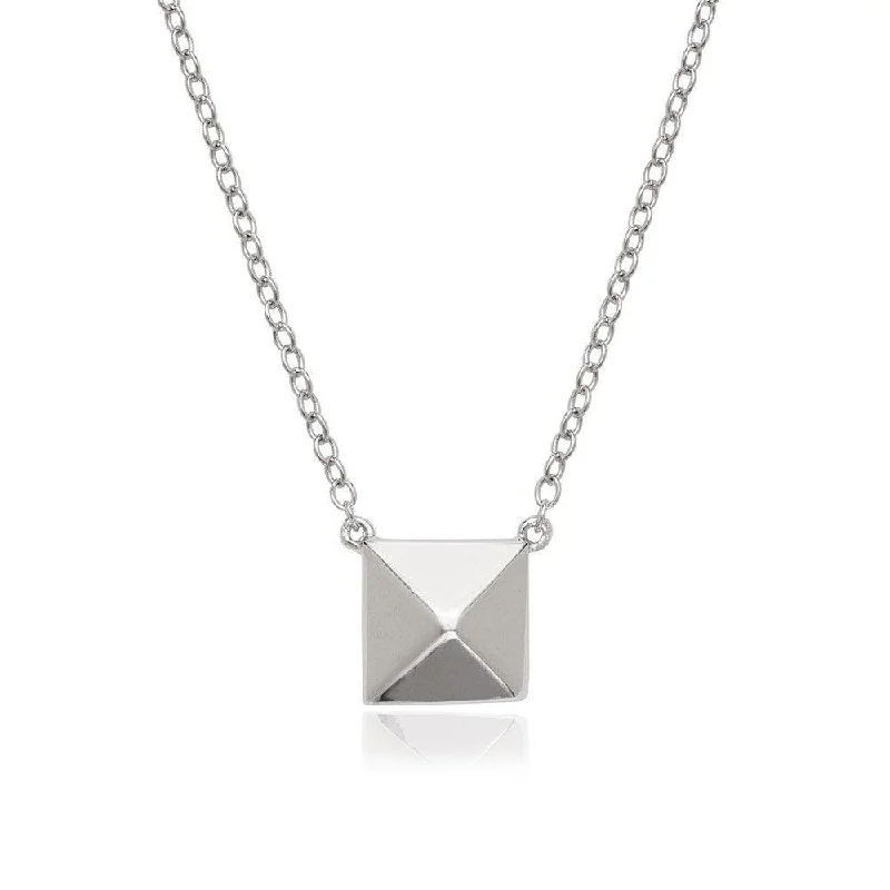 Women's necklaces coral-glow-Sterling Silver Pyramid Style Square Necklace