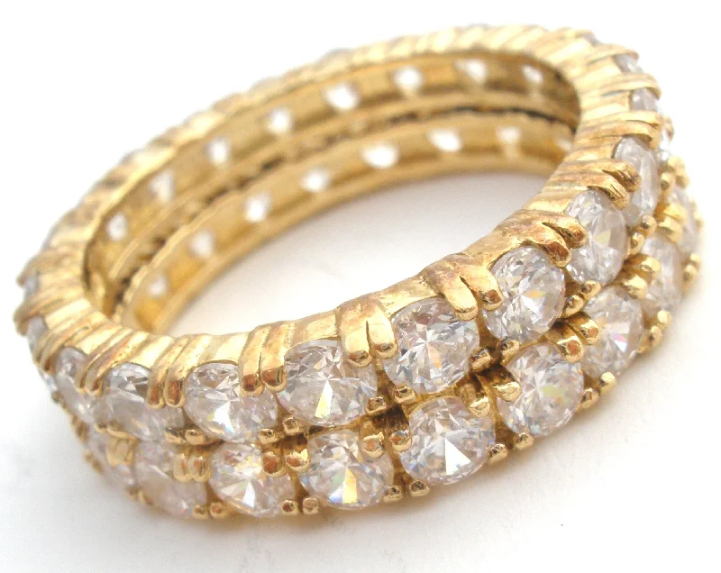 Women's rings ornate-chic-Two Stackable CZ Vermeil 925 Band Rings Size 8.75