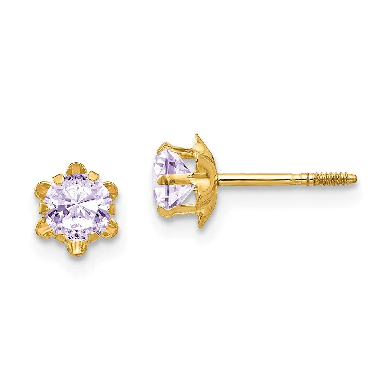 Women's earrings fine-bar-Kids 4mm Synthetic Alexandrite ScrewBack 14k Yellow Gold Stud Earrings