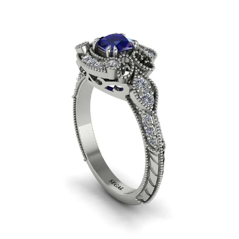 Women's engagement rings exotic-cut-Sapphire Vintage Filigree Cushion Cut Engagement Ring - Elaina No. 15