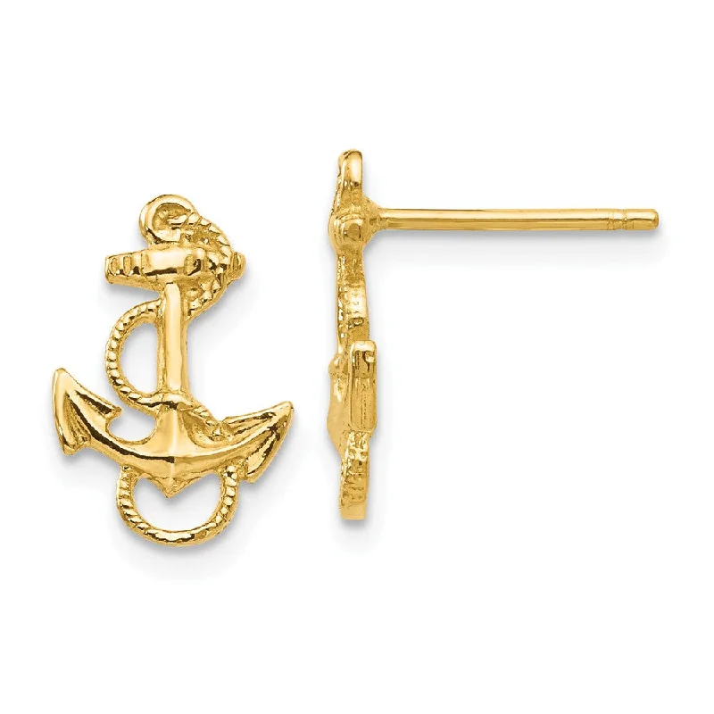 Women's earrings fine-silver-Petite Anchor with Rope Post Earrings in 14k Yellow Gold