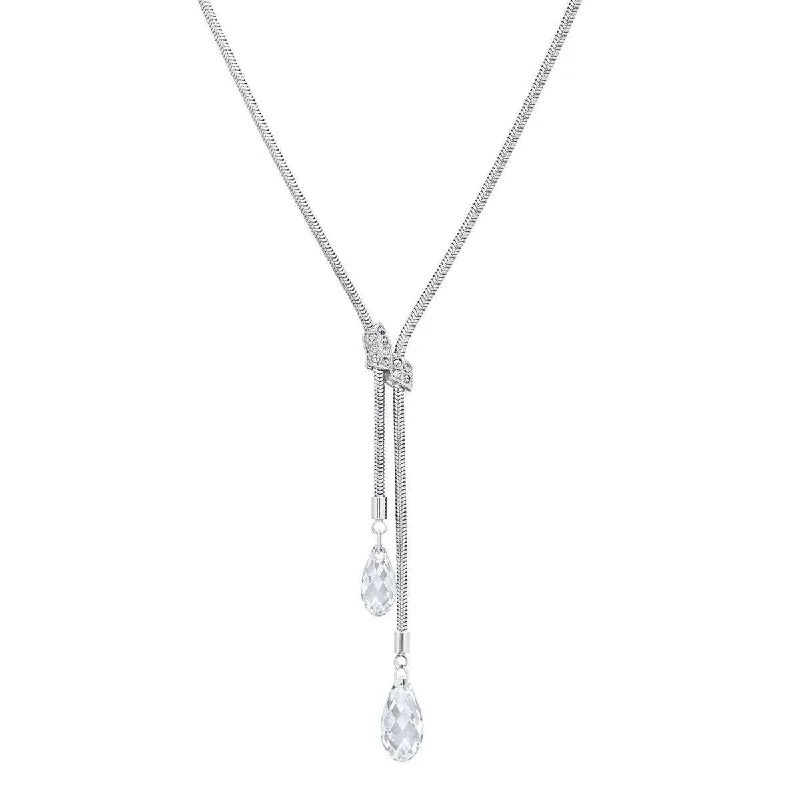 Women's necklaces radiant-detail-Swarovski Women's Gillian Rhodium-Plated Y-Shaped Clear Crystal Necklace, 15-3/4" Length | 678189