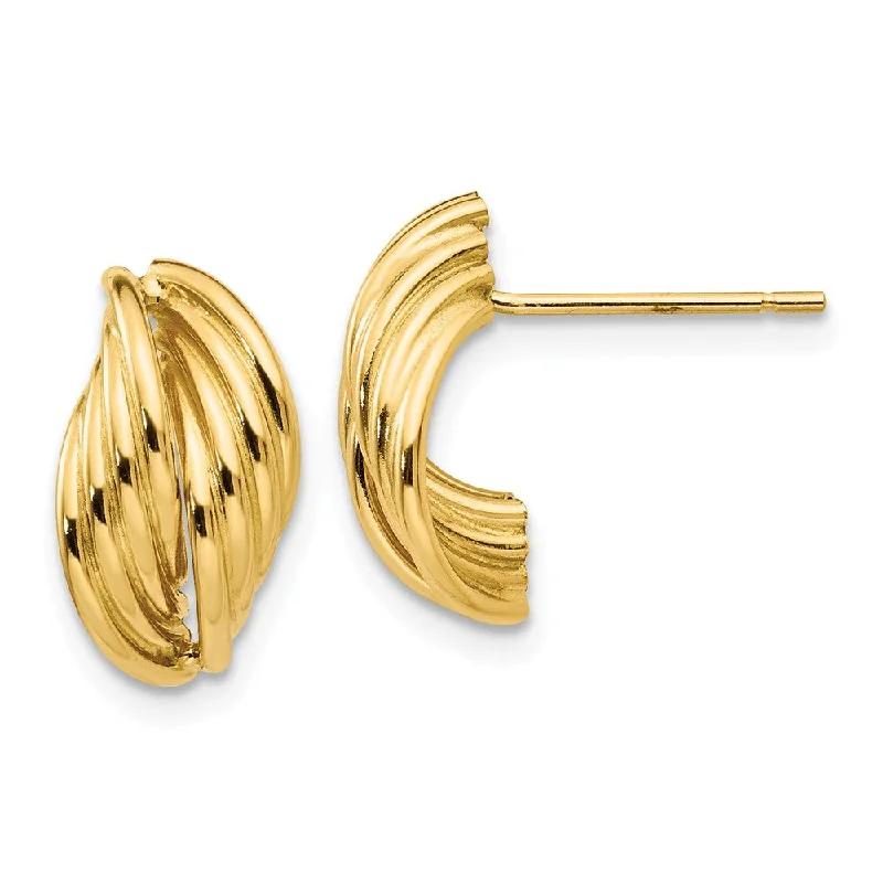 Women's earrings polished-gem-Polished Ridged Post Earrings in 14k Yellow Gold