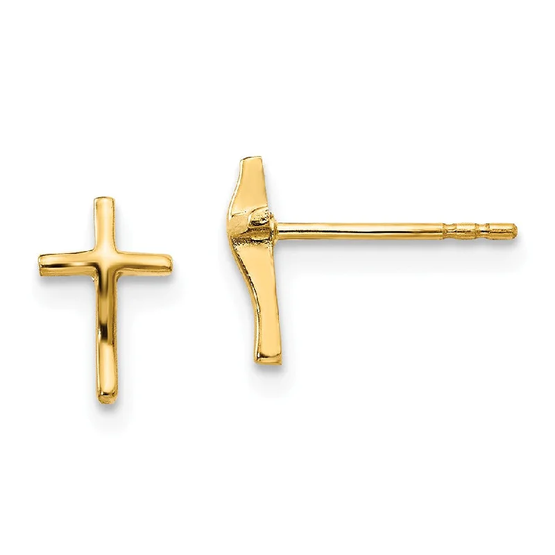 Women's earrings tiny-gold-Children's 14k Yellow Gold 8mm Polished Latin Cross Post Earrings