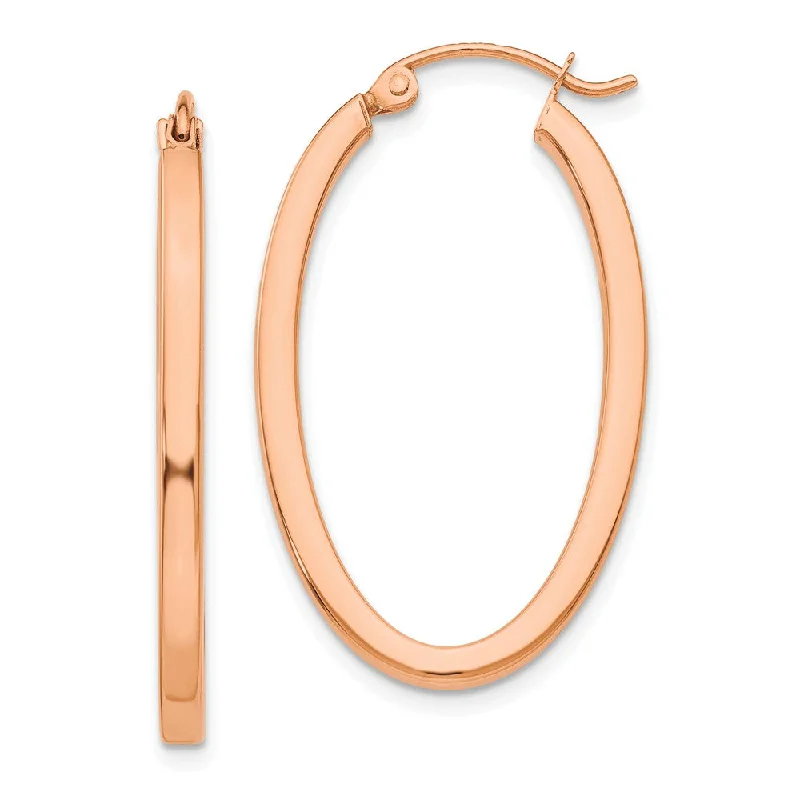 Women's earrings micro-gem-2mm x 29mm 14k Rose Gold Square Tube Oval Hoop Earrings