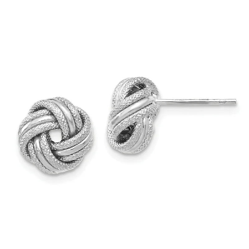 Women's earrings micro-silver-8.5mm (5/16 in) 14k White Gold Polished & Textured Love Knot Earrings