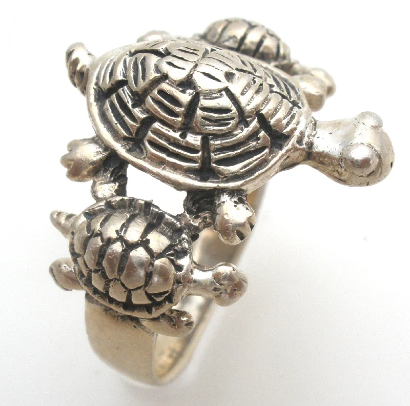 Women's rings ornate-luster-Triple Turtle Ring Sterling Silver Size 7.5