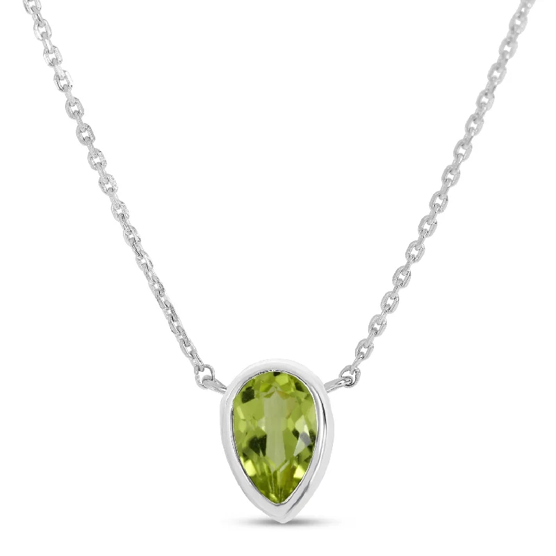 Women's necklaces everlasting-chic-14K White Gold Pear Peridot Birthstone Necklace P4334W-18-AUG