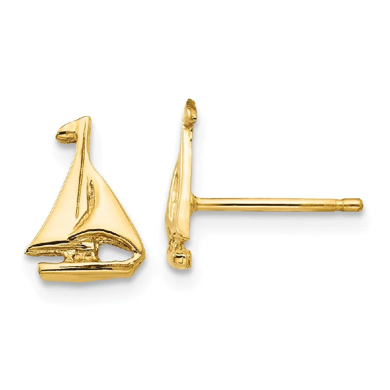 Women's earrings fine-crystal-Mini Polished Sailboat Post Earrings in 14k Yellow Gold