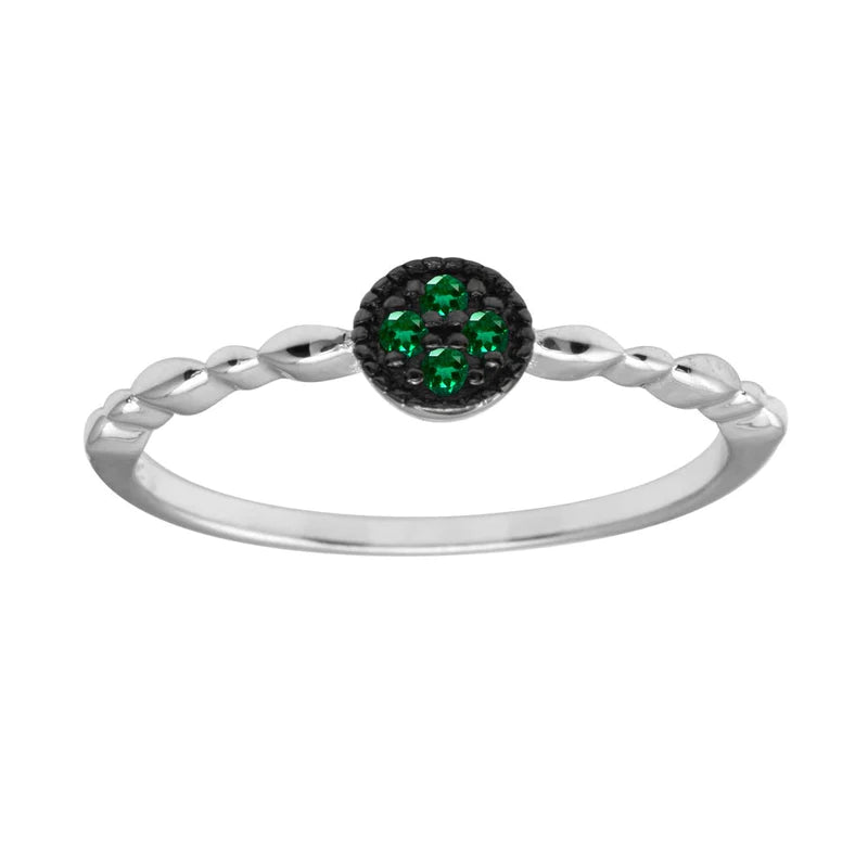 Women's rings radiant-crystal-Silver 925 Rhodium Plated Round Shape 4 Green CZ Ring