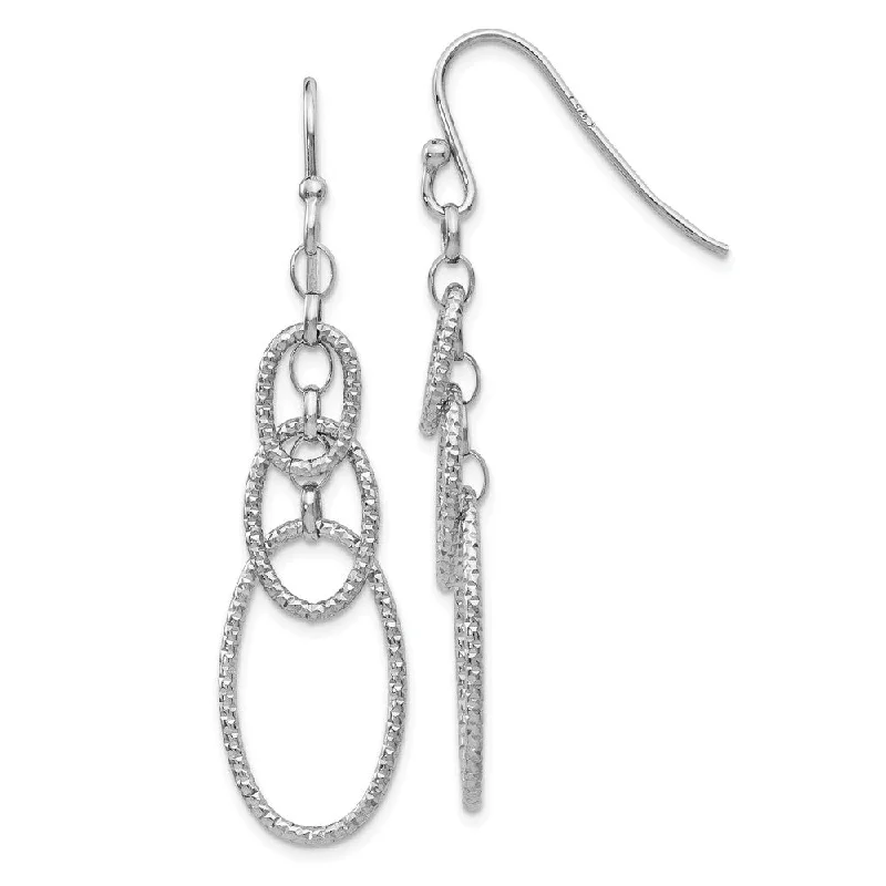 Women's earrings delicate-twist-Textured Oval Link Dangle Earrings in Sterling Silver