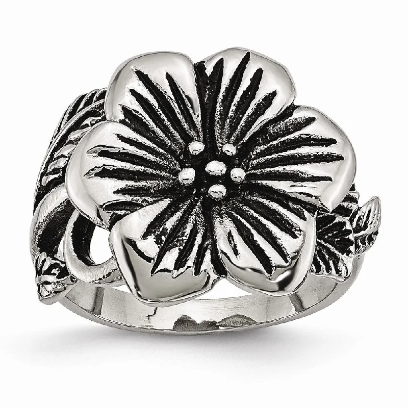 Women's rings micro-silver-Stainless Steel Antiqued Floral Ring