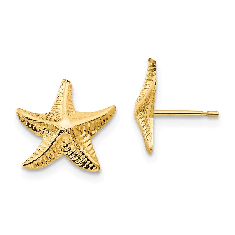 Women's earrings micro-gem-14k Yellow Gold 11mm Textured Starfish Post Earrings