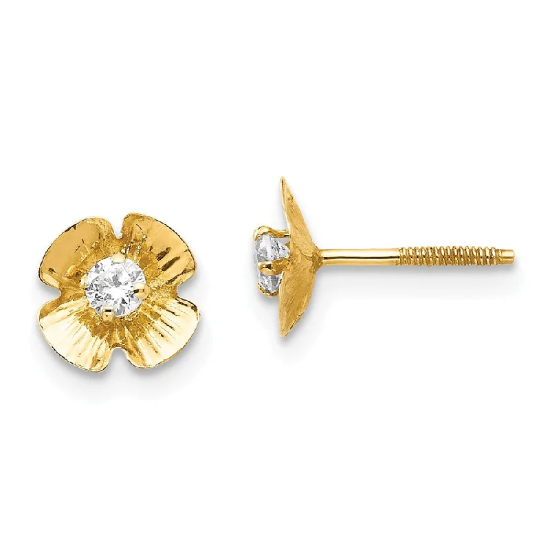 Women's earrings dainty-drop-Kids 7mm Flower and Cubic Zirconia Post Earrings in 14k Yellow Gold