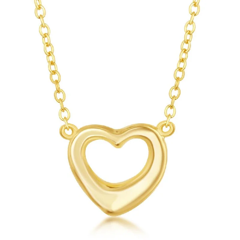 Women's necklaces satin-silver-Sterling Silver Gold Plated Puffed Open Heart Necklace