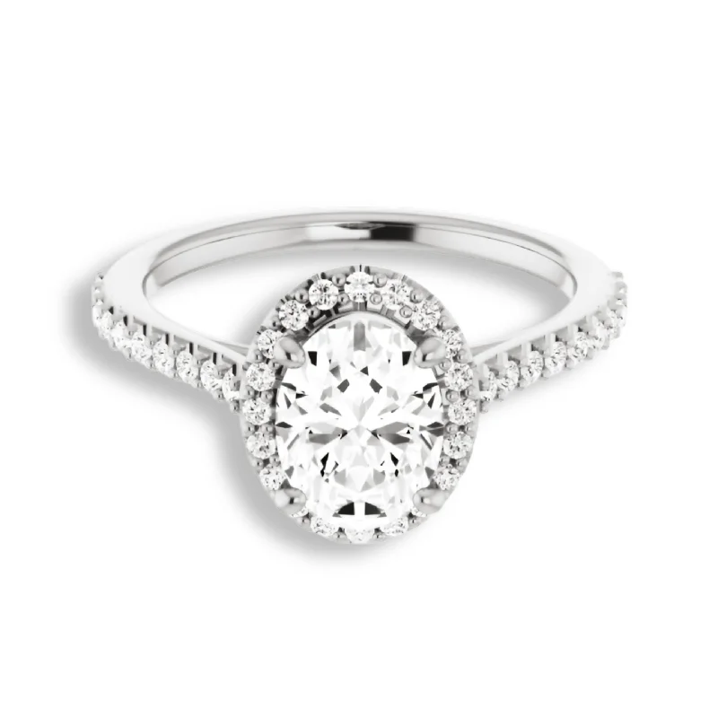 Women's engagement rings three-stone-Oval Cut Diamond Halo Engagement Ring