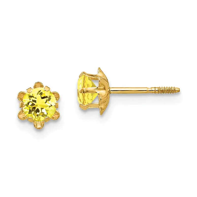 Women's earrings petite-gold-Kids 4mm Synthetic Citrine Screw Back Stud Earrings 14k Yellow Gold