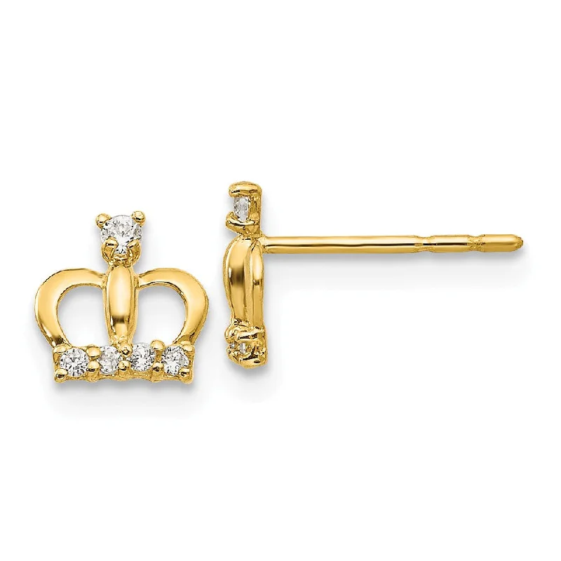 Women's earrings polished-twist-Kids 6mm Cubic Zirconia Crown Post Earrings in 14k Yellow Gold