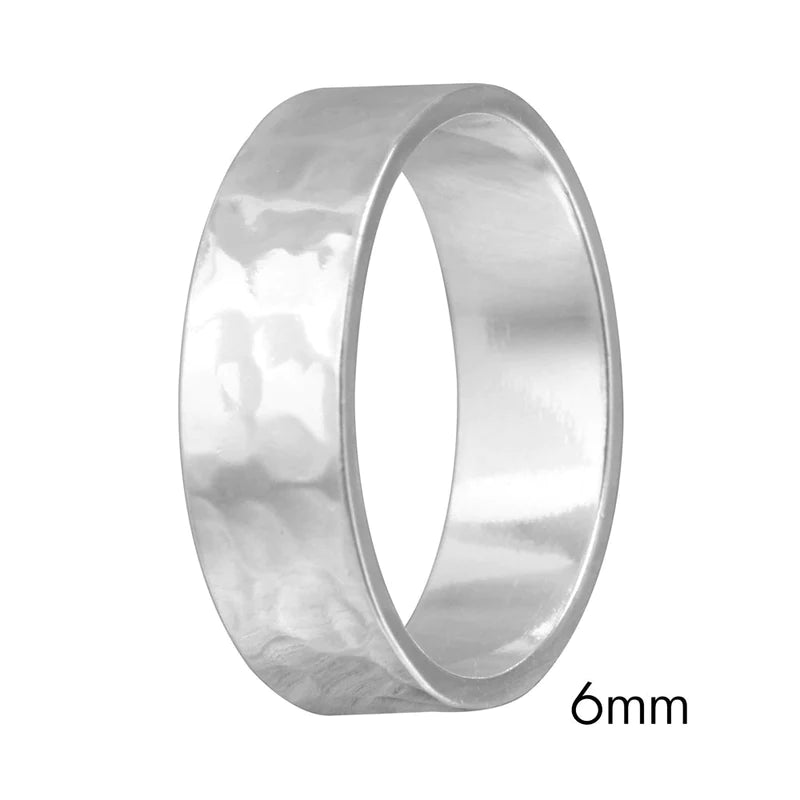 Women's rings bold-silver-Silver 925 Hand Hammered Wedding Band Flat Ring